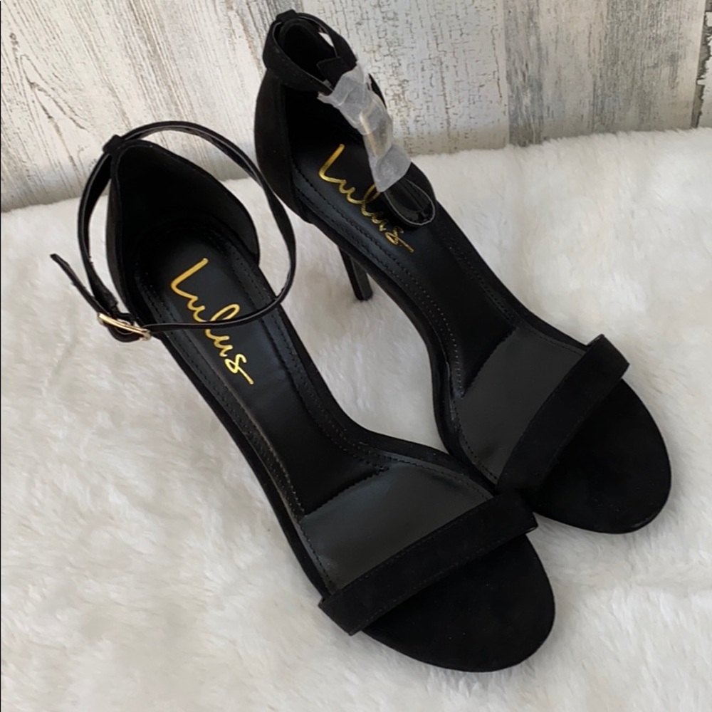 Lulu’s Taylor Black Suede Ankle Strap Heels 9.5